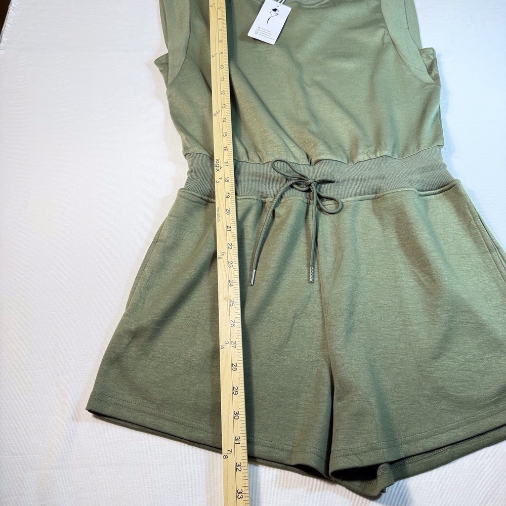 Sleeveless Olive Green Drawstring Romper - Picture 7 of 9
